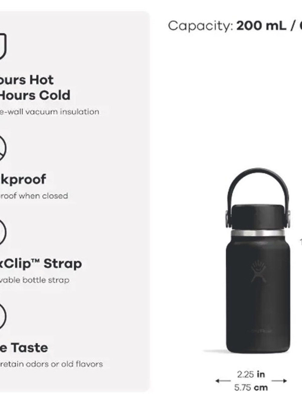 MWT Hydro Flask Micro Hydro Insulated White Bottle 200ml/ 6.7oz - Picture 6 of 6